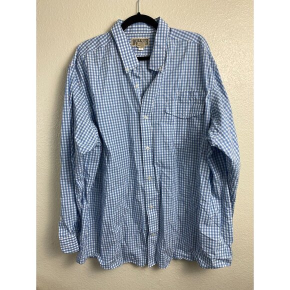 Duluth Trading Mens Blue Gingham Plaid Long Sleeve button Up Shirt size 2XL - Picture 1 of 9